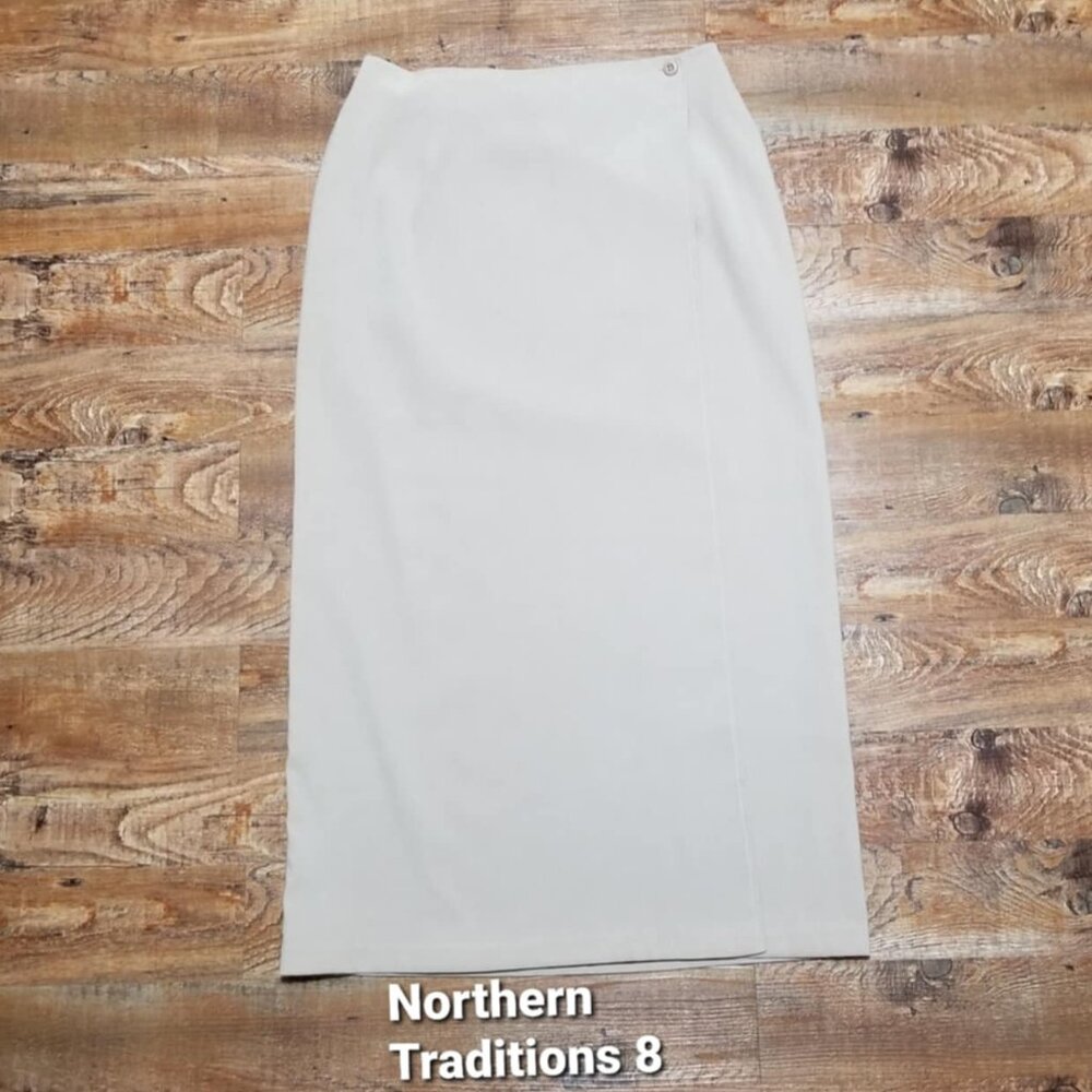 Northern Traditions Wrap Skirt 8 Cream Mid-Calf Office Rayon